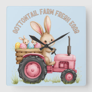Reloj Cuadrado Granja del conejo de Pascua caprichosa Tractor vin