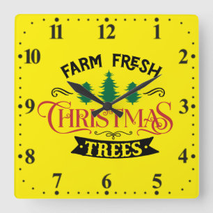 Reloj Cuadrado Granja Fresco Árboles de Navidad Diseño-54394