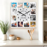 Reloj Cuadrado Granja rústica de madera blanca 12 Collages de fot<br><div class="desc">Casa rural rústica de madera blanca de Collage de fotos 12 rejas de pared cuadrada de . Grande y rústico granero blanco de madera vintage personalizado nombre familiar del año reloj de decoración de pared establecido. La perfecta plancha de madera rústica para cualquier casa o cocina.</div>