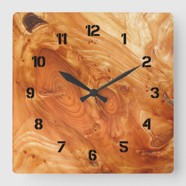 Reloj Cuadrado Grano de madera (Anverso)