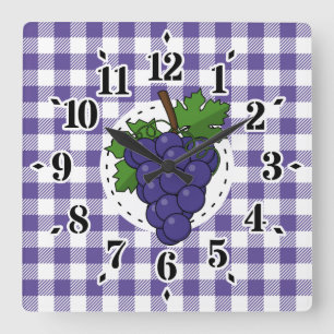 Reloj Cuadrado Grapes on White Violet Plaid