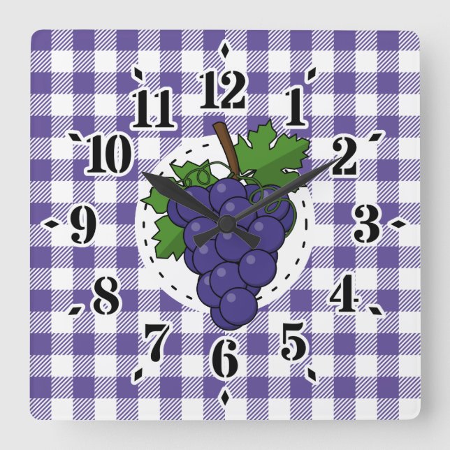 Reloj Cuadrado Grapes on White Violet Plaid (Anverso)