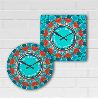Reloj Cuadrado Gratitude Aqua Verde azulado Mandala Personalizabl