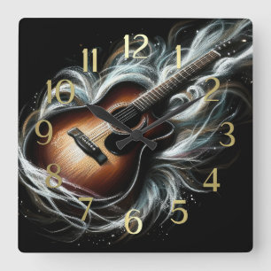 Reloj Cuadrado Grave Pastel Dibujo Grasación Guitarra Acústica