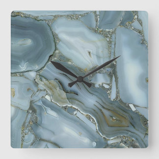 Reloj Cuadrado Gray/ Blue/ Gold agate printed acrylic wall clock