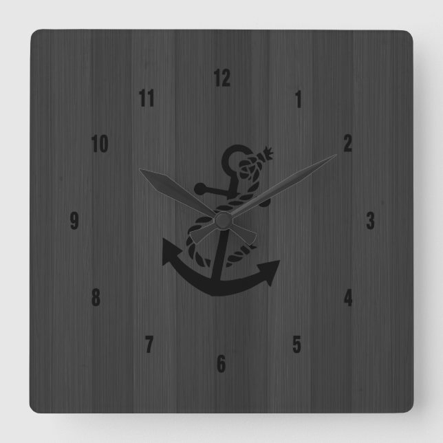 Reloj Cuadrado Gray Faux Planchas de madera Anchor negro (Anverso)