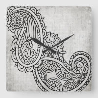 Gray Mehndi Motif Clock