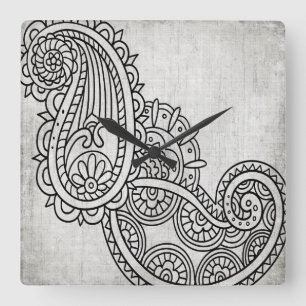 Reloj Cuadrado Gray Mehndi Motif Clock