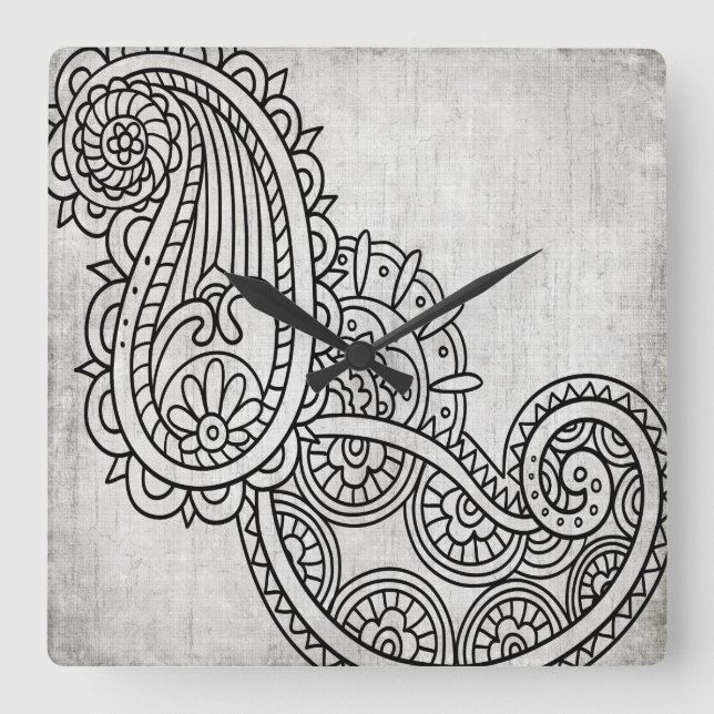 Reloj Cuadrado Gray Mehndi Motif Clock (Anverso)