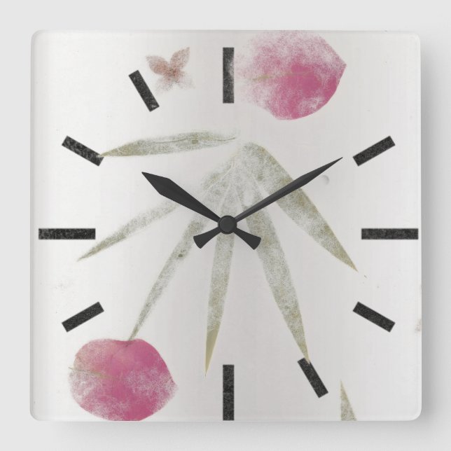 Reloj Cuadrado Gray Silver Black Floral Minimalism Petals Rose (Anverso)