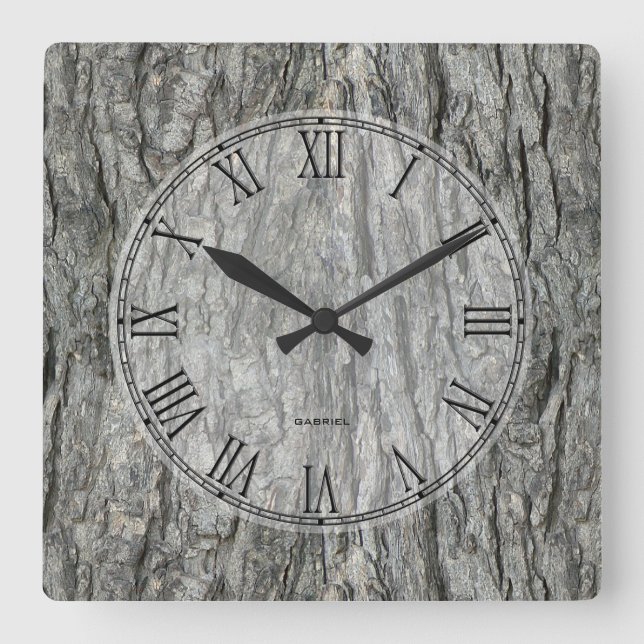 Reloj Cuadrado Gray Tones Rustic Wood Bark (Anverso)