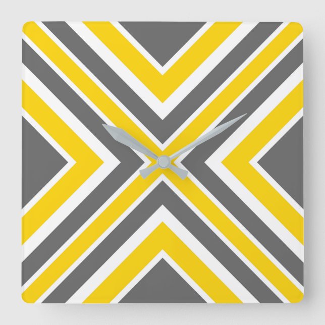 Reloj Cuadrado Gray Yellow White Geometric (Anverso)