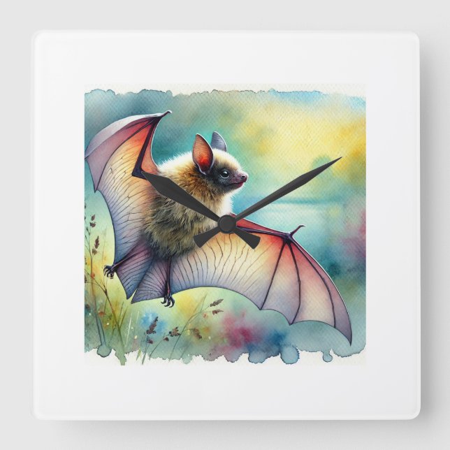 Reloj Cuadrado Greater Noctule Bat 120924AREF149 - Watercolor (Anverso)