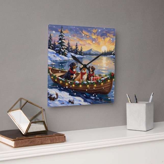 Reloj Cuadrado Greater Swiss Mountain Dog Christmas Boat Holiday (Oficina)