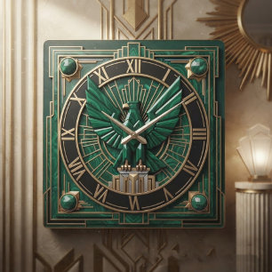 Reloj Cuadrado Green and Gold Art Deco Luxury Malachite Eagle