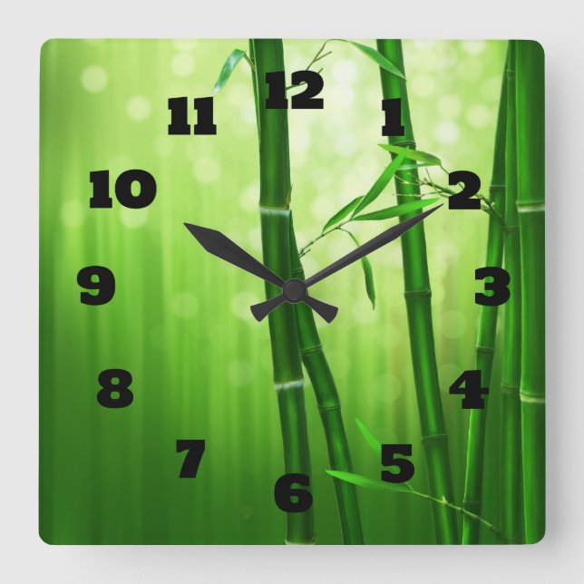Reloj Cuadrado Green Bamboo With Pale Bokeh Lights In The Back (Anverso)