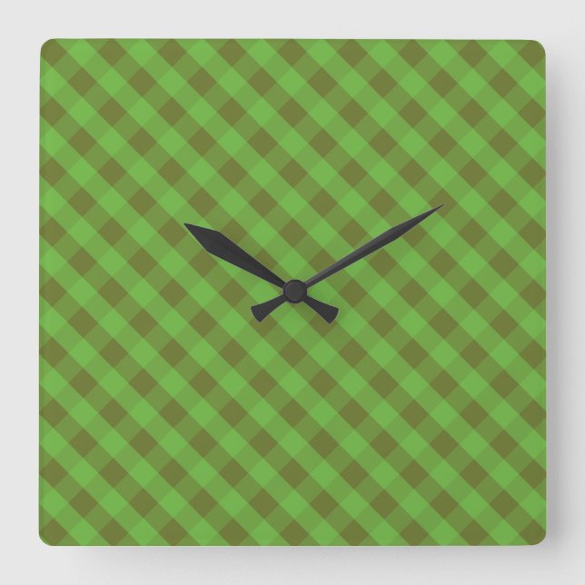 Reloj Cuadrado Green Check Gingham Wall Clock (Anverso)