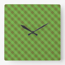 Green Check Gingham Wall Clock