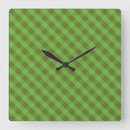 Reloj Cuadrado Green Check Gingham Wall Clock