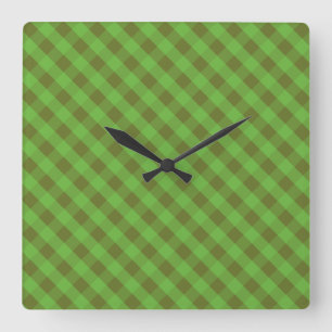 Reloj Cuadrado Green Check Gingham Wall Clock