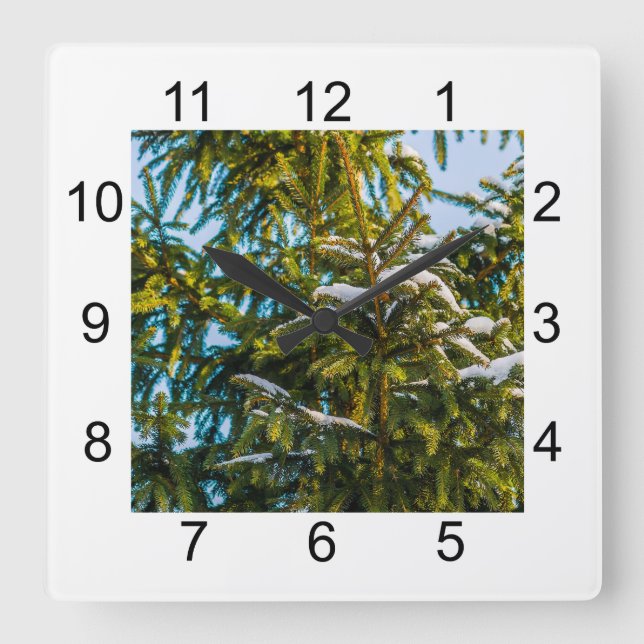 Reloj Cuadrado Green Christmas Tree In Snow (Anverso)