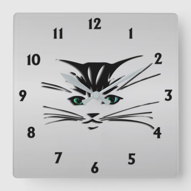 Reloj Cuadrado Green Eyed Cat (Anverso)