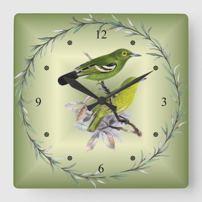 Reloj Cuadrado Green Iora ~ J. Keulemans Dutch Bird Illustrator ~ (Anverso)