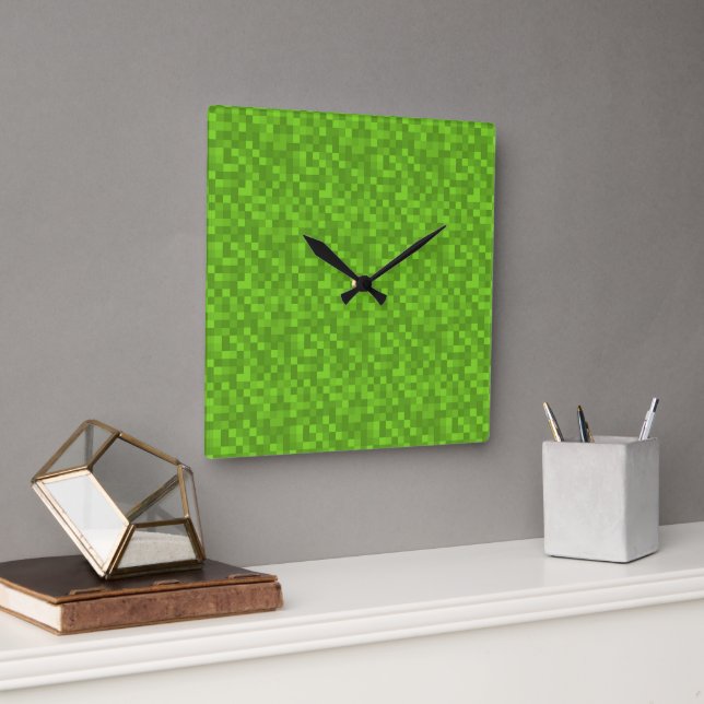 Reloj Cuadrado Green Pixel Pattern Retro 8-Bit Gaming (Oficina)