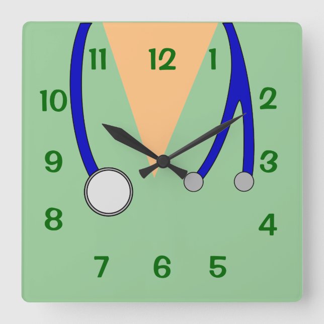 Reloj Cuadrado Green Scrubs and Stethoscope Clock 4 Veterinarians (Anverso)