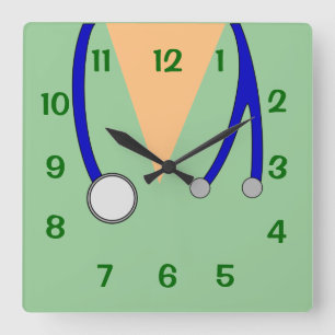 Reloj Cuadrado Green Scrubs and Stethoscope Clock 4 Veterinarians