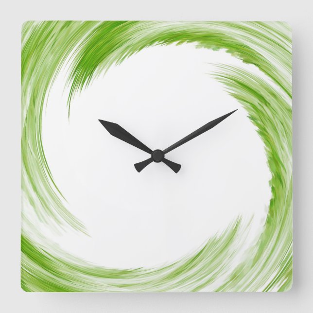Reloj Cuadrado Green Swirl Abstract Art #2 (Anverso)