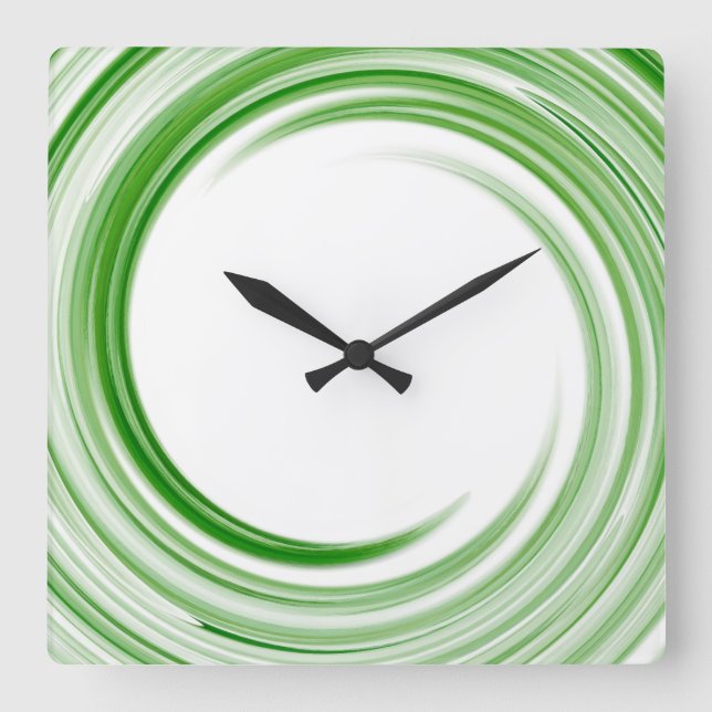 Reloj Cuadrado Green Swirl Abstract Art #3 (Anverso)