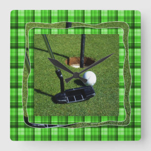 Reloj Cuadrado Green Tartan Golf Club Par, Wall Clock