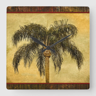 Reloj Cuadrado Green Tropical Palm Tree Hawaiian Vintage Palms