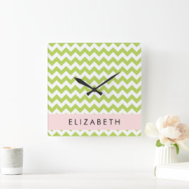 Reloj Cuadrado Green Zigzag, Green Chevron, Tu Nombre