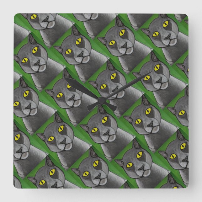 Reloj Cuadrado Grey Cat Wall Clock (Anverso)