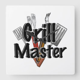 Reloj Cuadrado Grill Master con herramientas de barbacoa