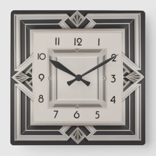 Reloj Cuadrado Gris Art Déco