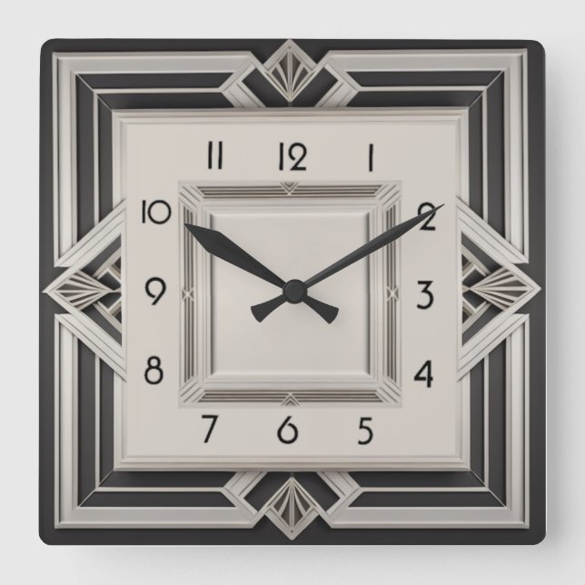Reloj Cuadrado Gris Art Déco (Anverso)