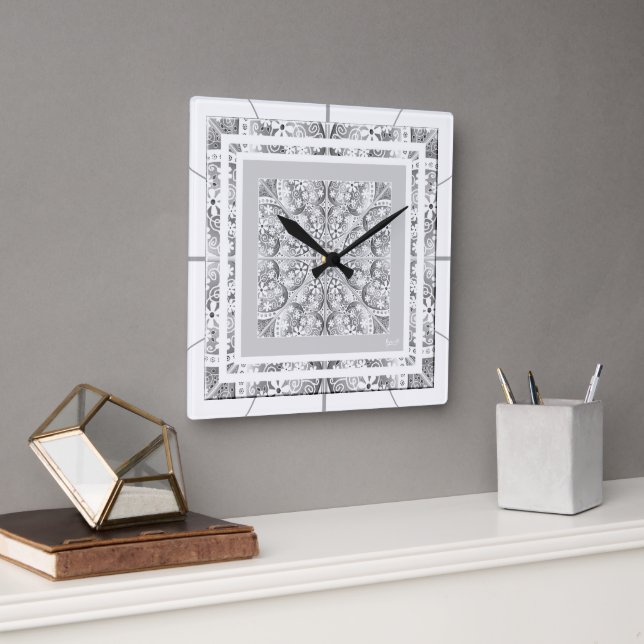 Reloj Cuadrado Gris de encaje cerámico (Oficina)