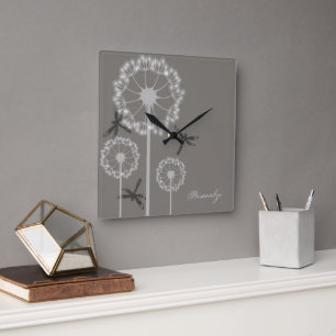 Reloj Cuadrado Gris Dragonflies Wall Clock