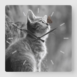 Reloj Cuadrado Gris grisáceo con mariposa en la nariz