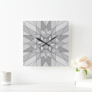Reloj Cuadrado Gris negro blanco Mosaico Triángulo Patrón retro