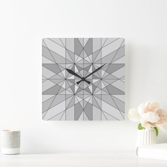 Reloj Cuadrado Gris negro blanco Mosaico Triángulo Patrón retro (Hogar)