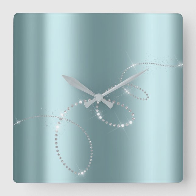 Reloj Cuadrado Gris Plata Cristales Azules Diamantes infinitos (Anverso)