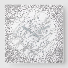 Reloj Cuadrado Gris plateado Cristales De Diamante Marble White S