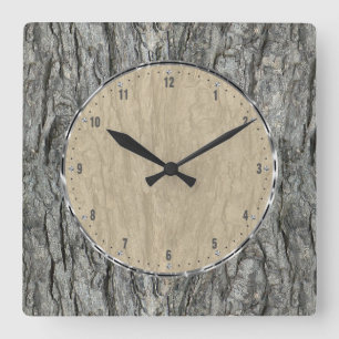 Reloj Cuadrado Grises Rustic Wood Bark