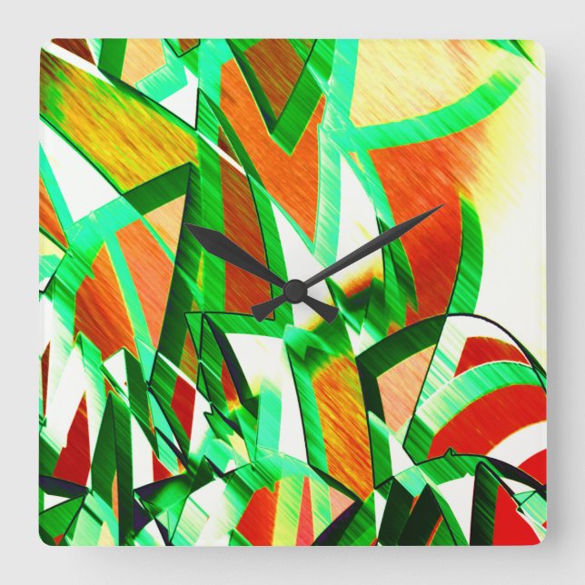 Reloj Cuadrado Groenlandia sobre la imagen roja naranja con llovi (Anverso)