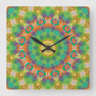 Reloj Cuadrado Groovic Tropic Tribal Green Purple Wall Clock