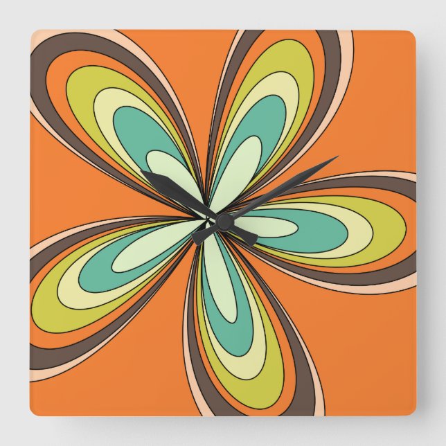 Reloj Cuadrado Groovy 60's 70s Hippie Flower Naranja Retro Daisy (Anverso)